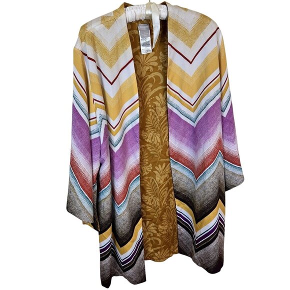 Chicos Womens Multicolor Open Front Kimono Tunic Top Size 3 16/18 Geometric - Picture 1 of 12